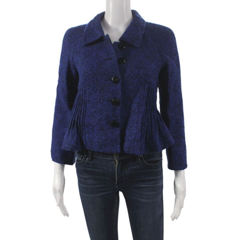 Armani Collezioni Women Blue Wool Basic Jacket Button Long Sleeve Size 2